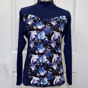 TESLA Rashguard Top‎ Womens Large Mock Neck Long Sleeve Athletic Surf Cruise